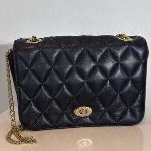 L.J. Simone Vintage Quilted Black Leather Chain Shoulder Bag